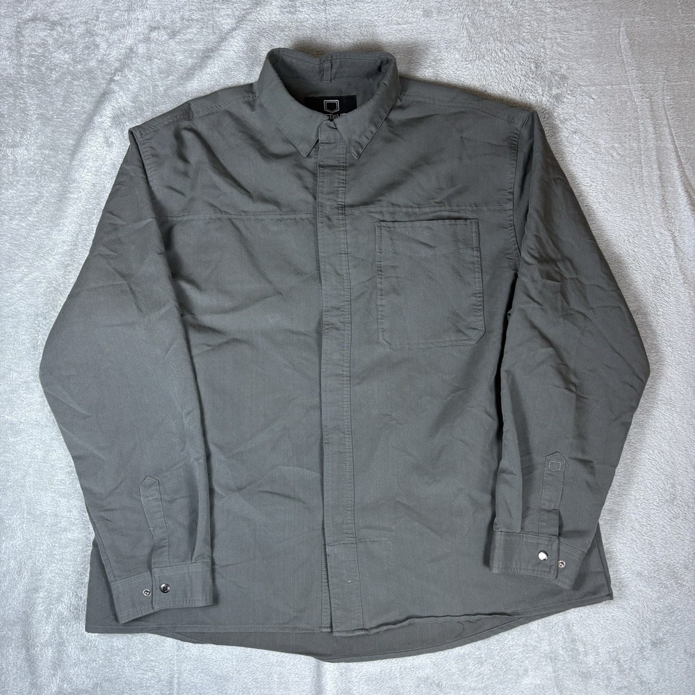 Scottevest Shirt Men's 2XL XXL Gray Snap Button Long Sleeve Utility Pockets